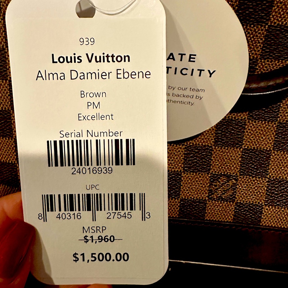100% authentic Louis Vuitton Alma PM Demier Ebene top handle